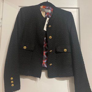 Zara Tweed Textured Jacket with Gold Buttons in Medium with Tag